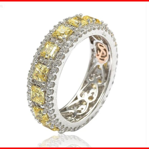 Suzy Levian Sterling Silver CZ Yellow and White Modern Eternity Band - 6 - Picture 2 of 7
